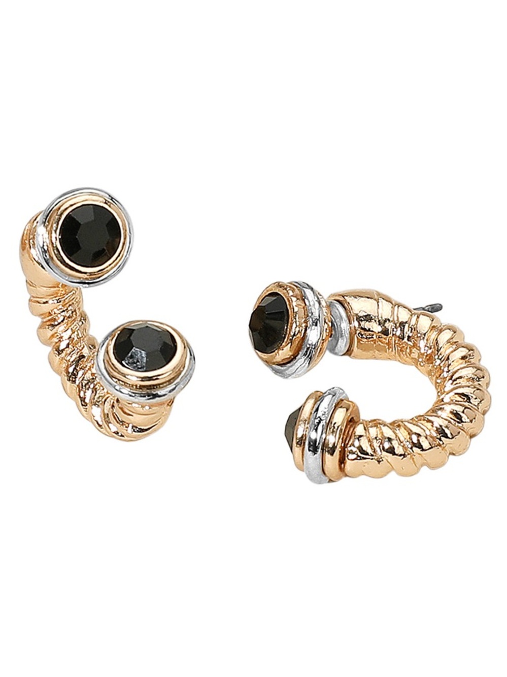 Gold-Tone Black Stone Huggie Earrings